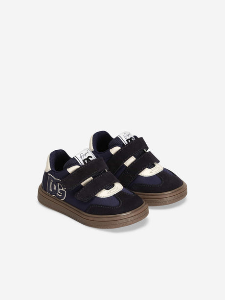 Dolce & Gabbana Boys Velcro Strap Logo Trainers in Navy