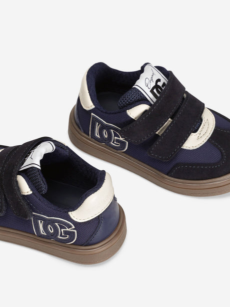 Dolce & Gabbana Boys Velcro Strap Logo Trainers in Navy