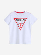 Guess Boys Logo Print T-Shirt in White