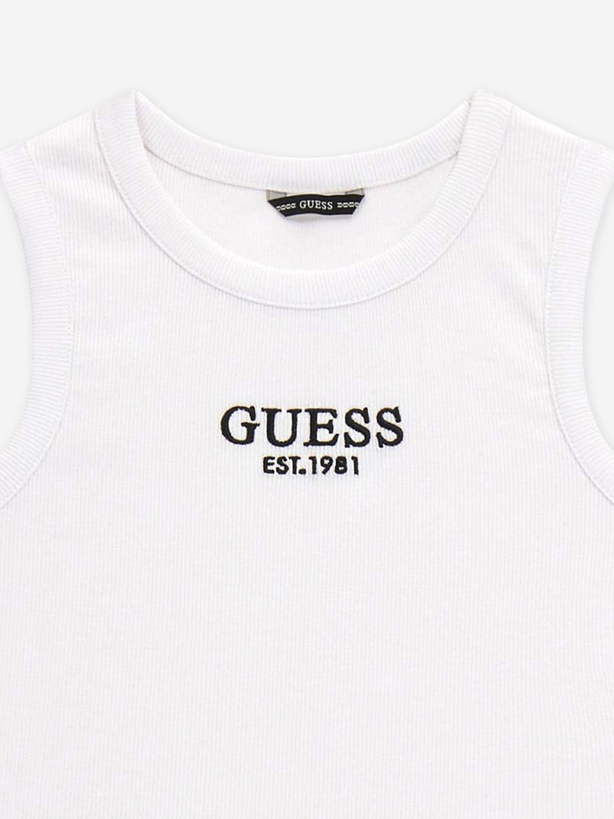 Guess Girls Rib Midi Sleeveless Top in White