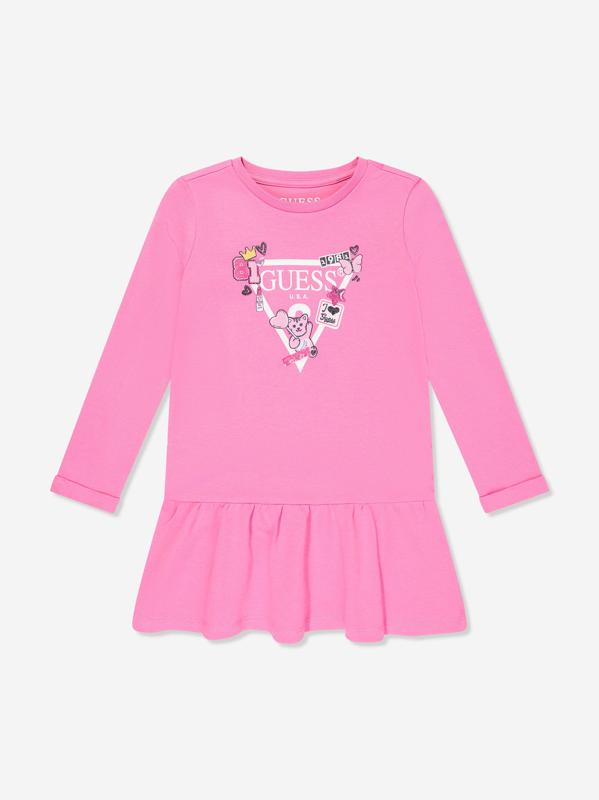 Guess Girls Logo Jersey Dress in Pink