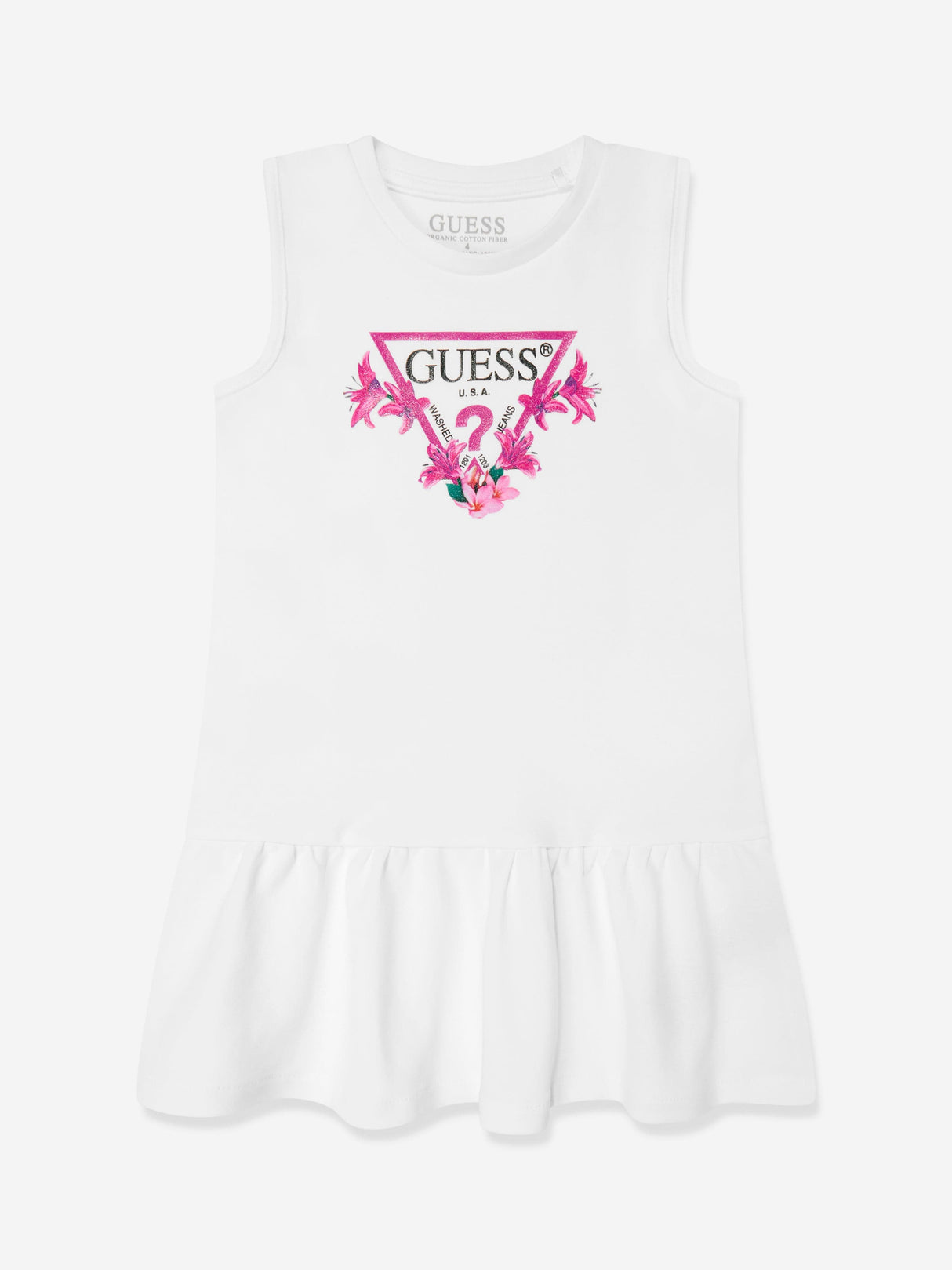 Guess Girls Sleeveless Logo Dress in White