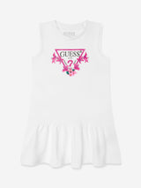Guess Girls Sleeveless Logo Dress in White
