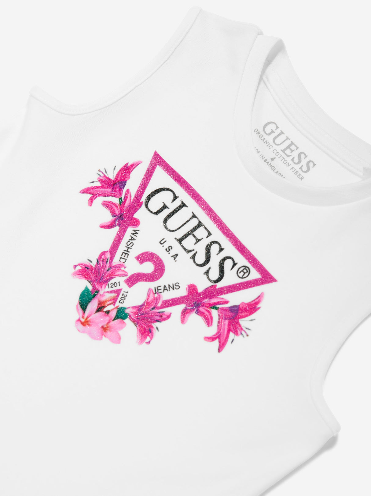 Guess Girls Sleeveless Logo Dress in White