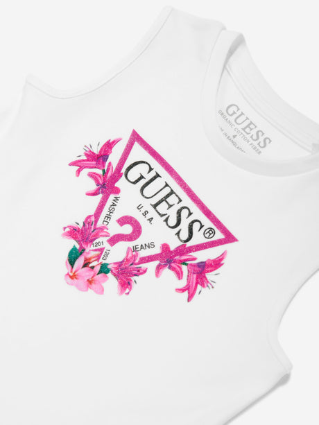 Guess Girls Sleeveless Logo Dress in White
