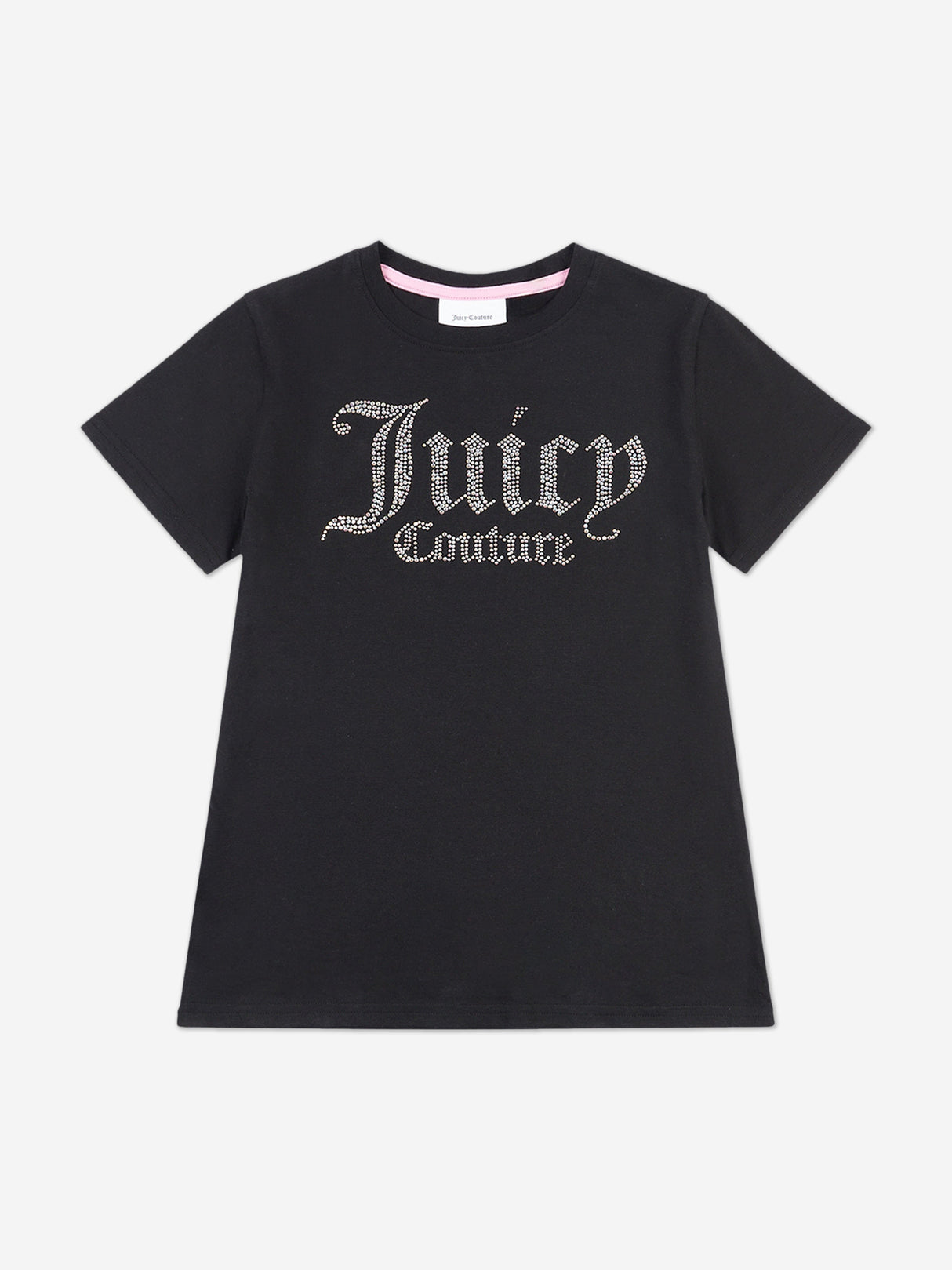 Juicy Couture Girls Diamante Logo Fitted T-Shirt in Black