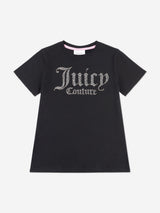 Juicy Couture Girls Diamante Logo Fitted T-Shirt in Black