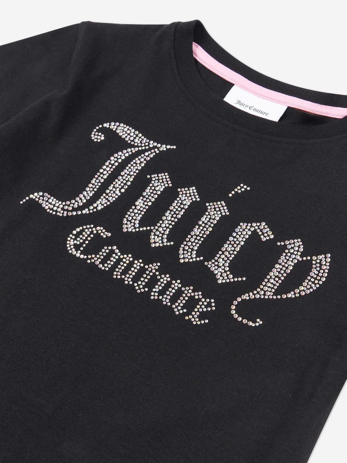 Juicy Couture Girls Diamante Logo Fitted T-Shirt in Black