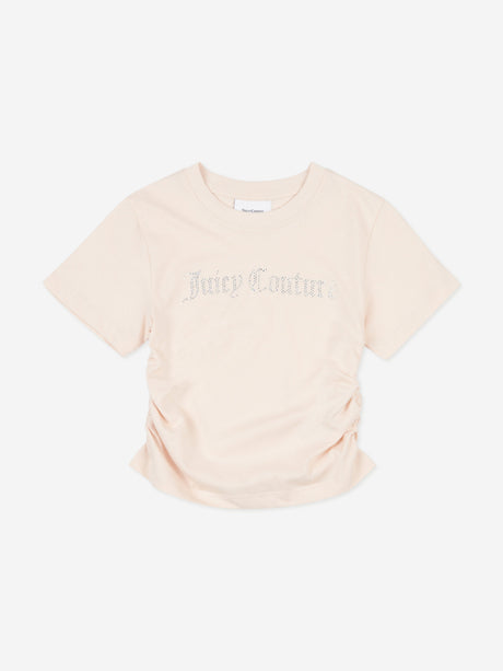 Juicy Couture Girls Diamante Logo T-Shirt in Beige