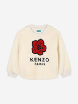 KENZO Girls Faux Shearling Flower Sweatshirt in Ivory