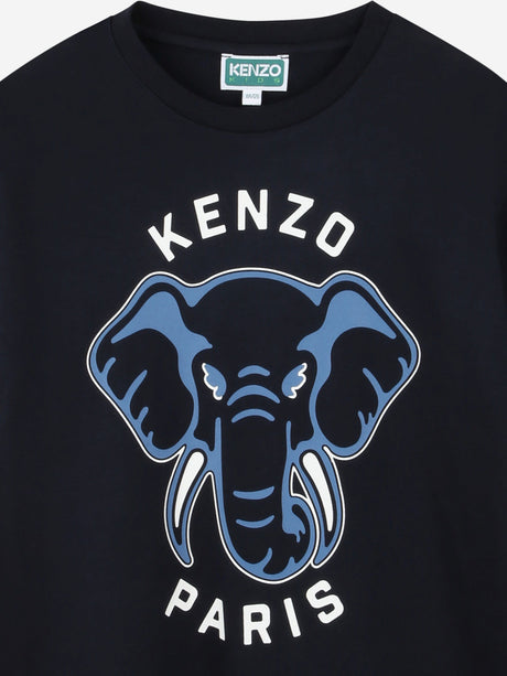 KENZO Boys Elephant Print T-Shirt in Navy