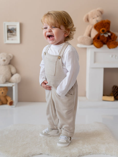 Mininio Baby Dungaree and T-Shirt Set in Beige