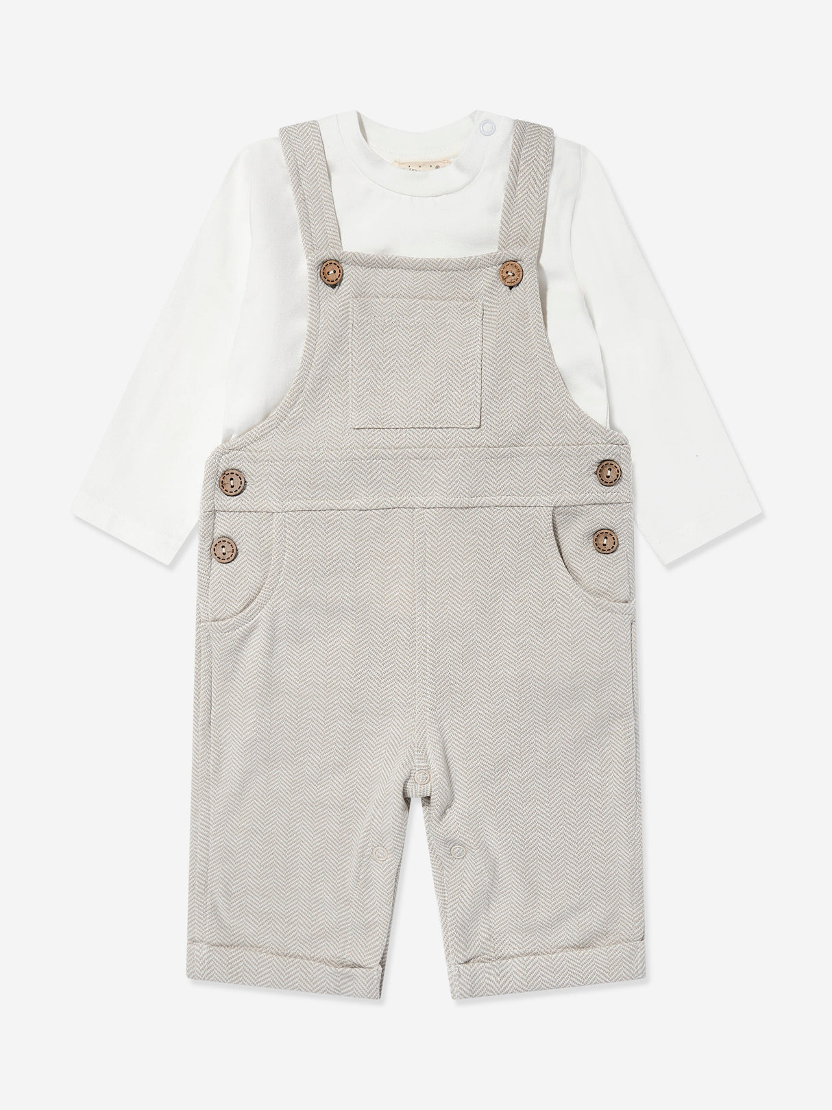 Mininio Baby Dungaree and T-Shirt Set in Beige