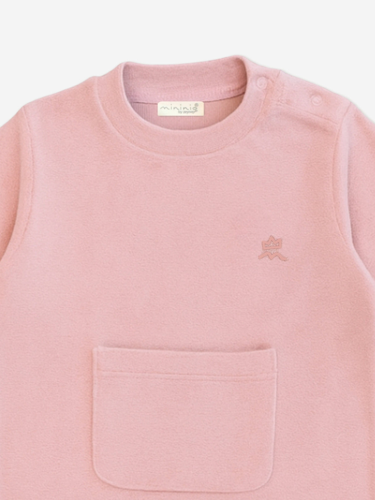 Mininio Baby Girls Cotton Fleece Romper in Pink