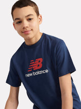 New Balance Boys Jersey Stacked Logo T-Shirt in Navy