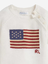 Ralph Lauren Baby Boys Cotton Flag Romper in Ivory