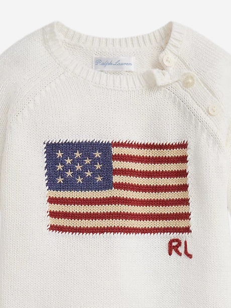 Ralph Lauren Baby Boys Cotton Flag Romper in Ivory