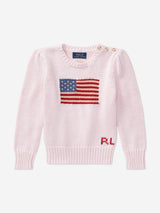 Ralph Lauren Girls USA Flag Jumper in Pink