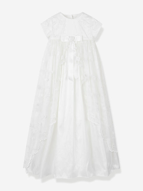 Sarah Louise Baby Girls Silk Christening Robe and Bonnet in Ivory