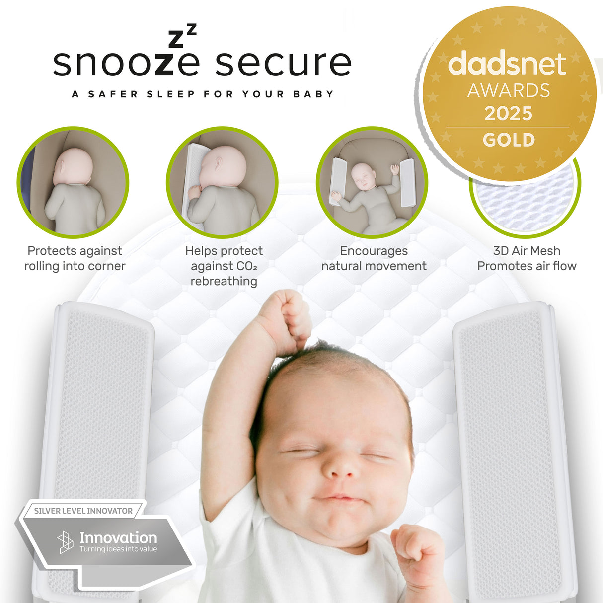 Snooze Secure 3D Air Mesh Baby Sleep Solution – Safer Sleep, Reduced CO₂ Risk