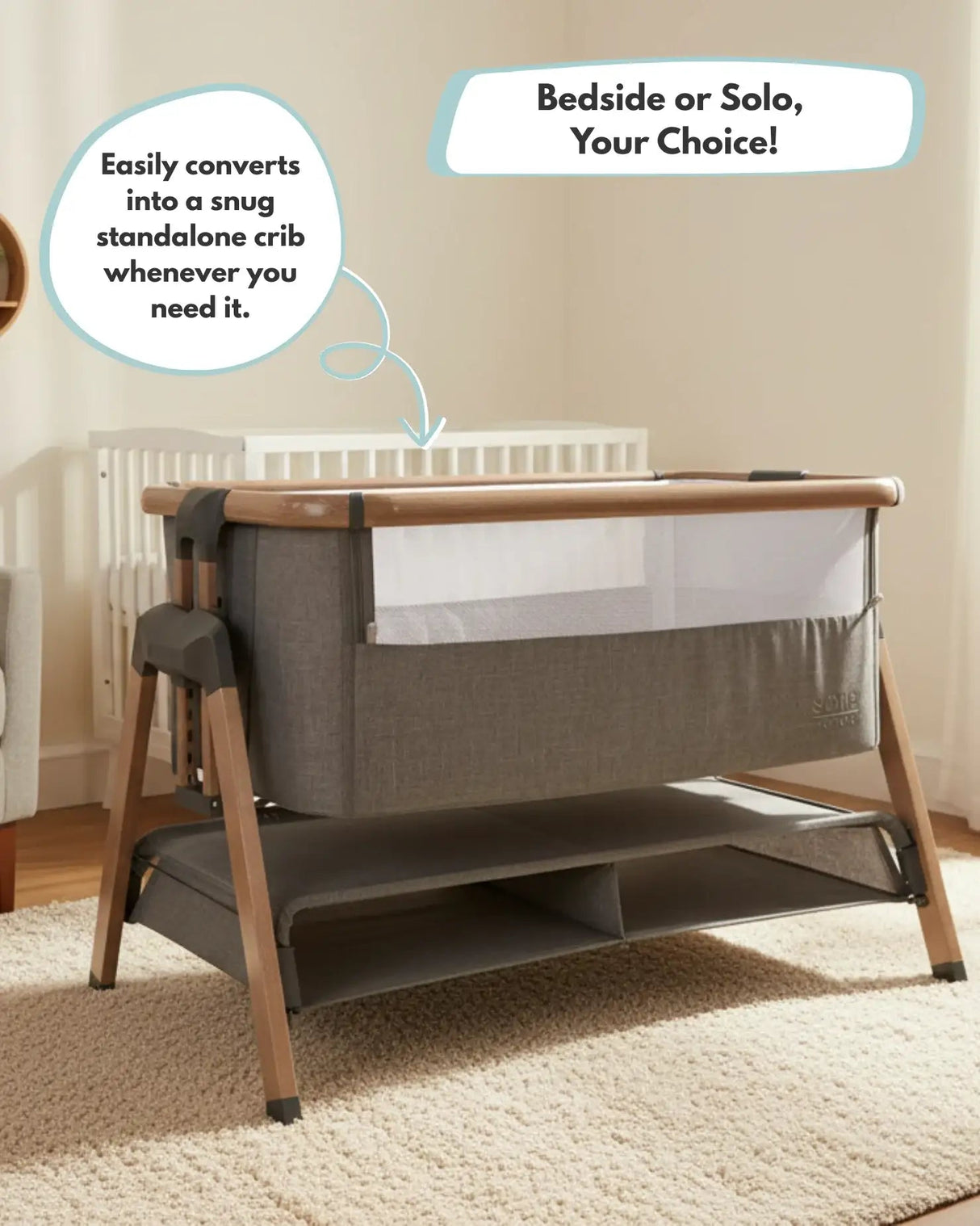 Sona Bedside & Co-Sleeping Crib - Grey