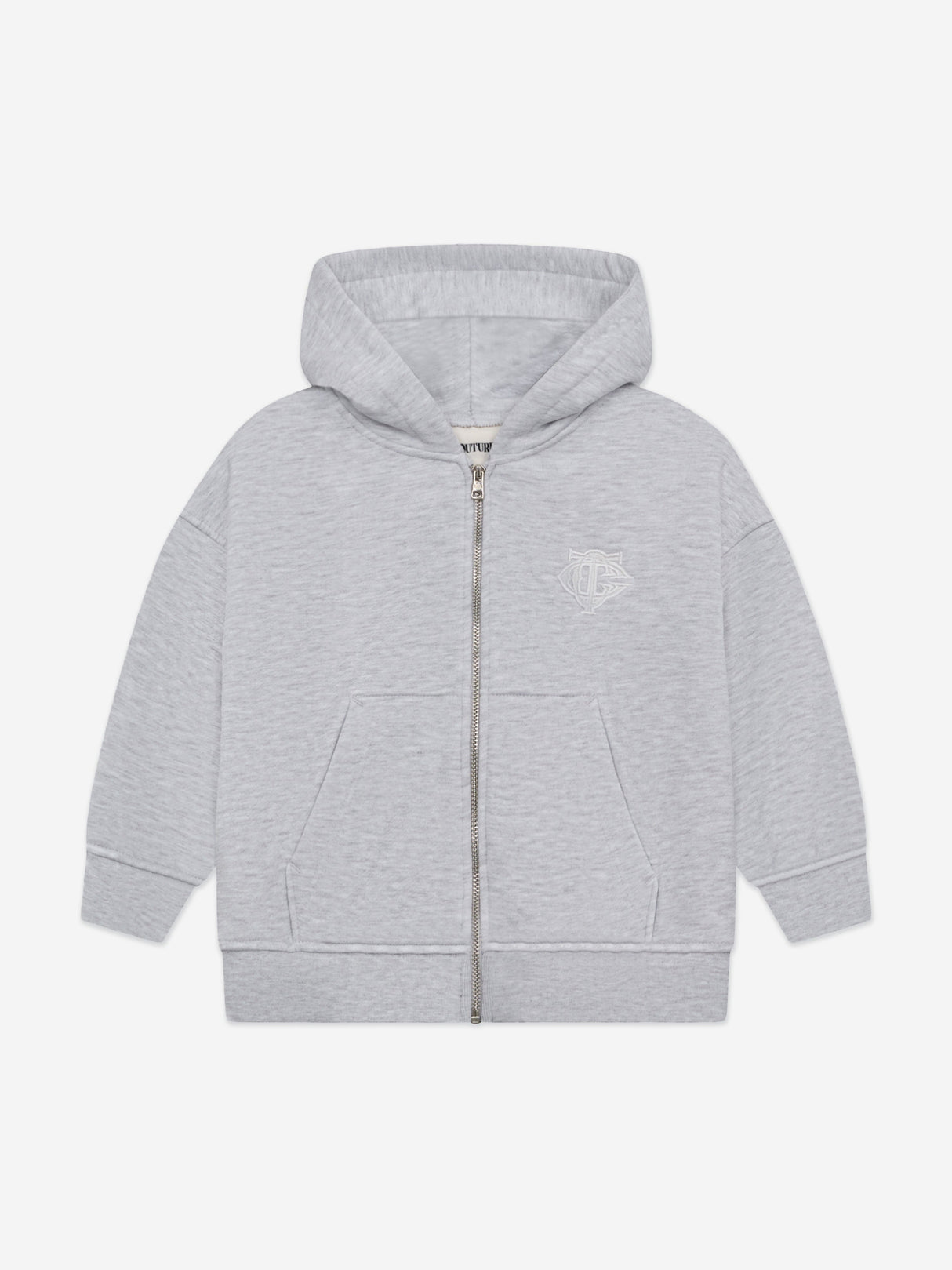 The Couture Club Kids Zip Through Emblem Applique Hoodie in Grey