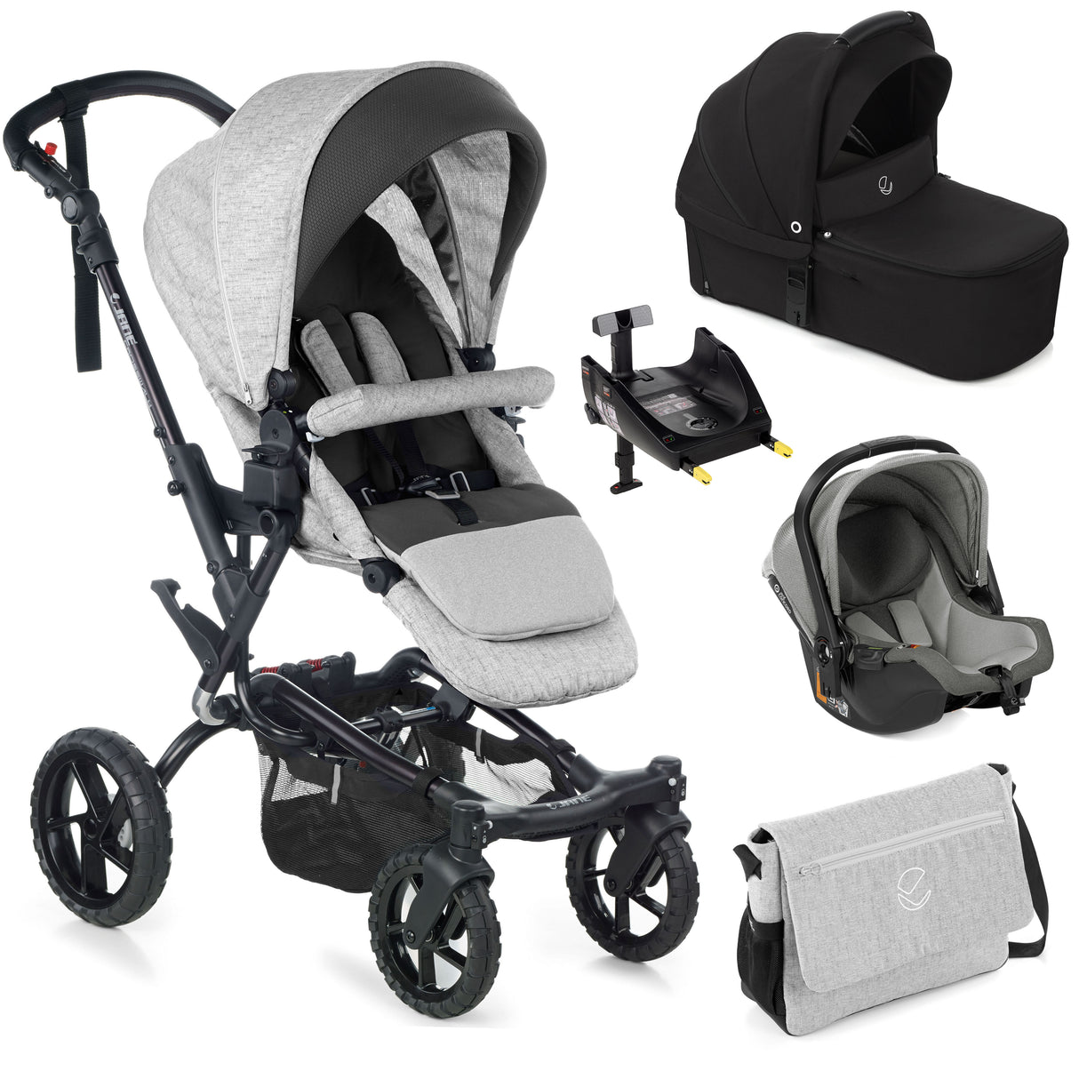 Jané Crosswalk-R All-Terrain Travel System with Sweet Carrycot & Koos iSize R1, Tech Mouse / Black Grey