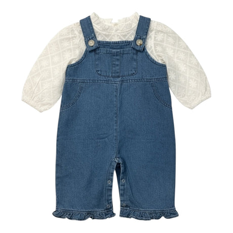 Embroidered Blouse & Denim Dungaree Set