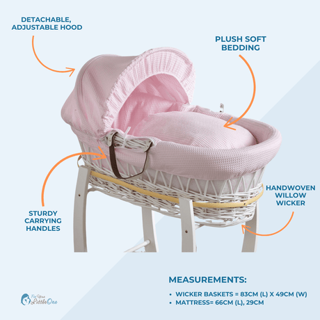 White Dimple White Wicker Baby Moses Basket With Stand