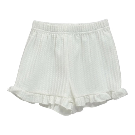 White Ribbed Ruffle Hem Button Top & Shorts Set